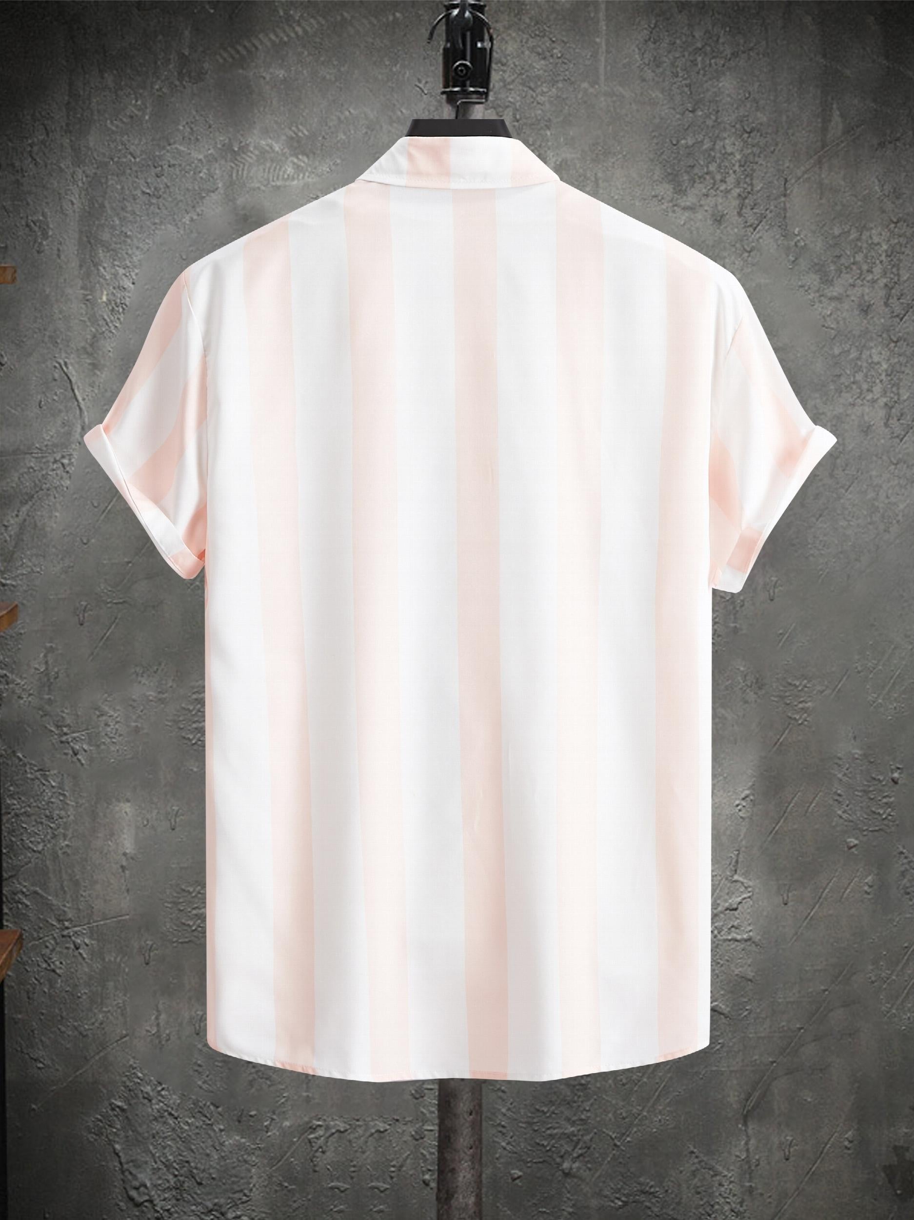 Casual Stripe Print Men's Short Sleeve Lapel Shirt