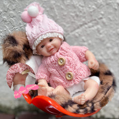 6-Inch Silicone Reborn Kids Doll Pink Outfit Pom Pom Hat Red Sweater