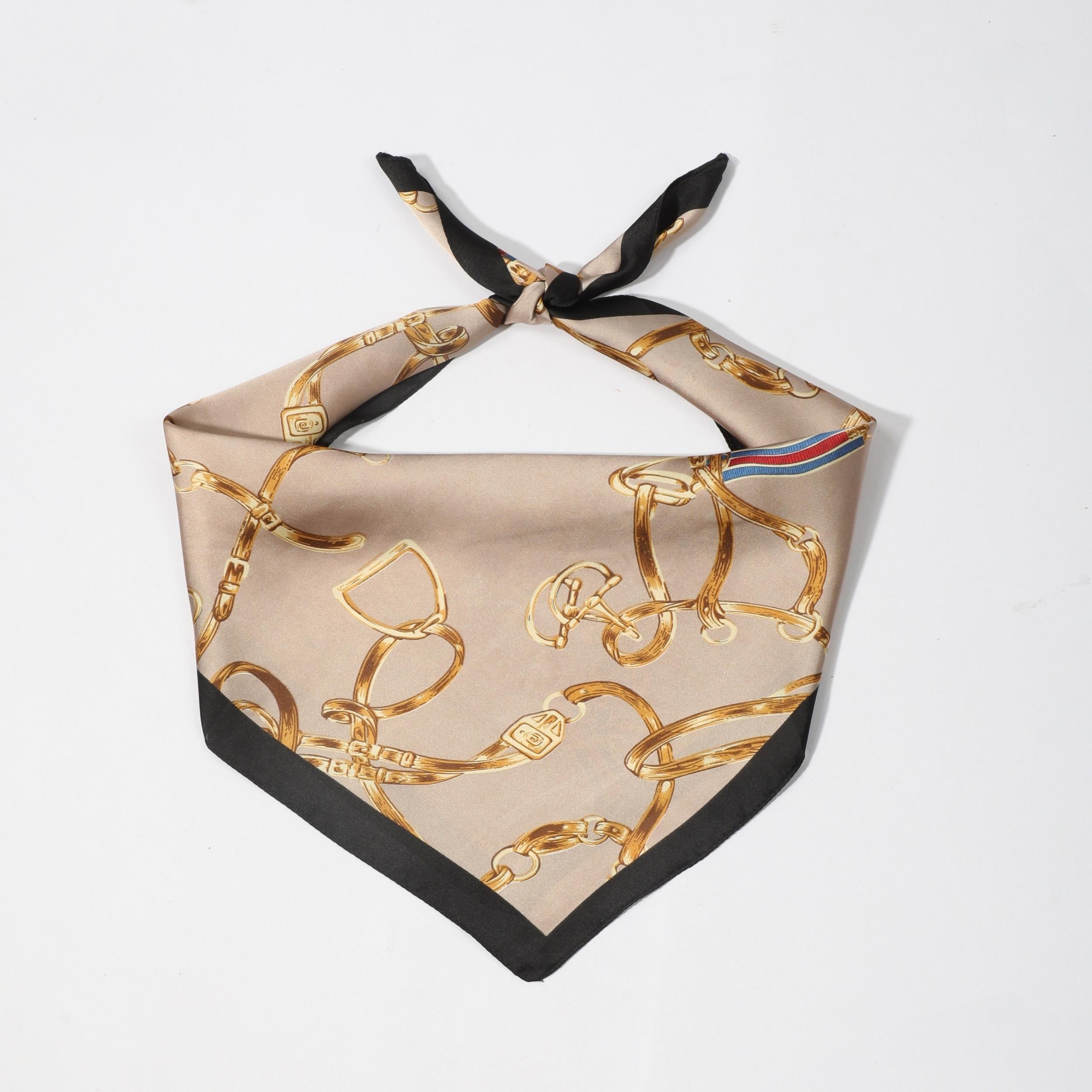 70cm Vintage Chain Print Square Scarf Silk Shawl Women Head Wrap Bandana