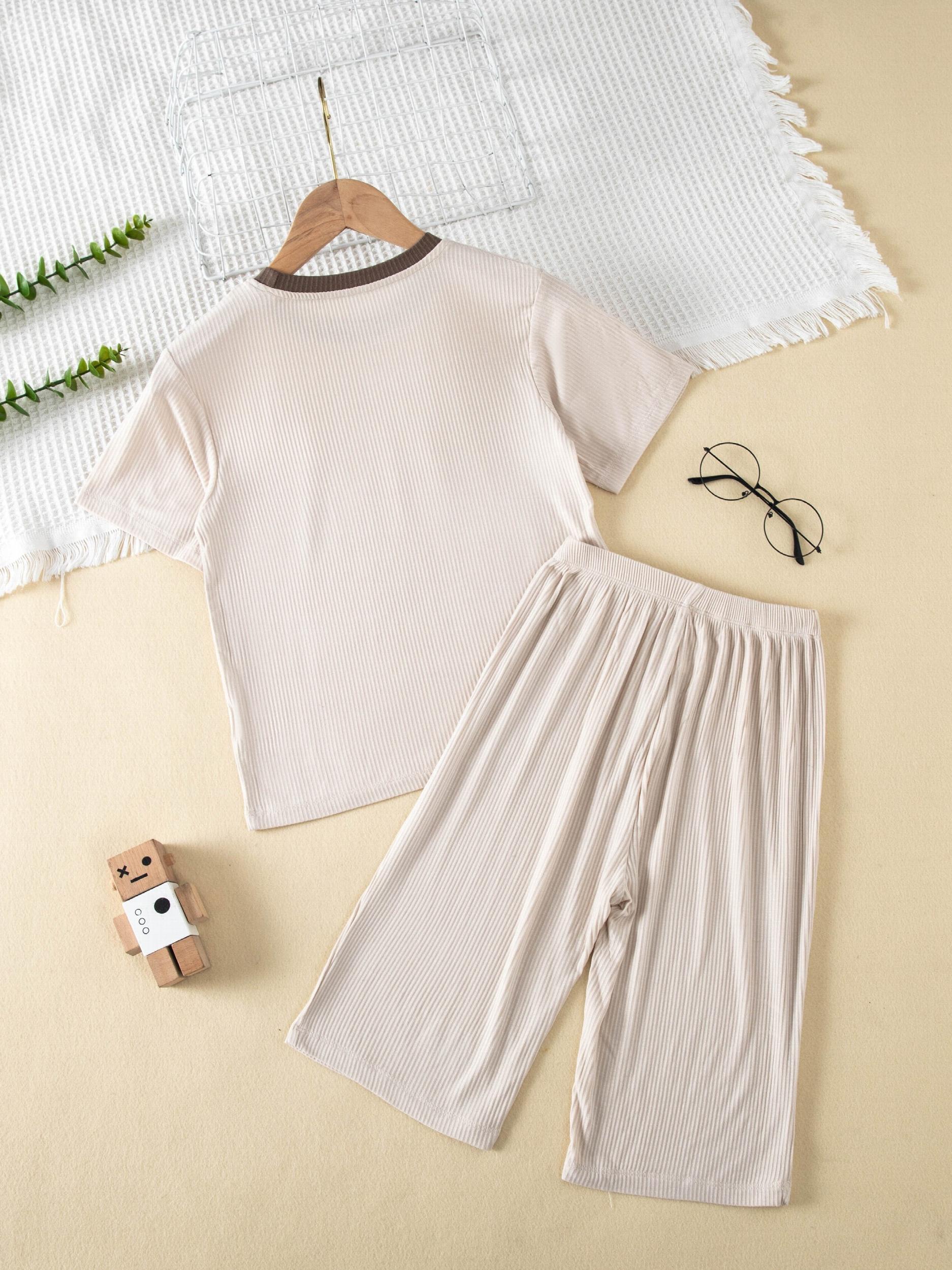 Boys Casual Letter Graphic Print T-shirt & Shorts Pajama Set for Summer