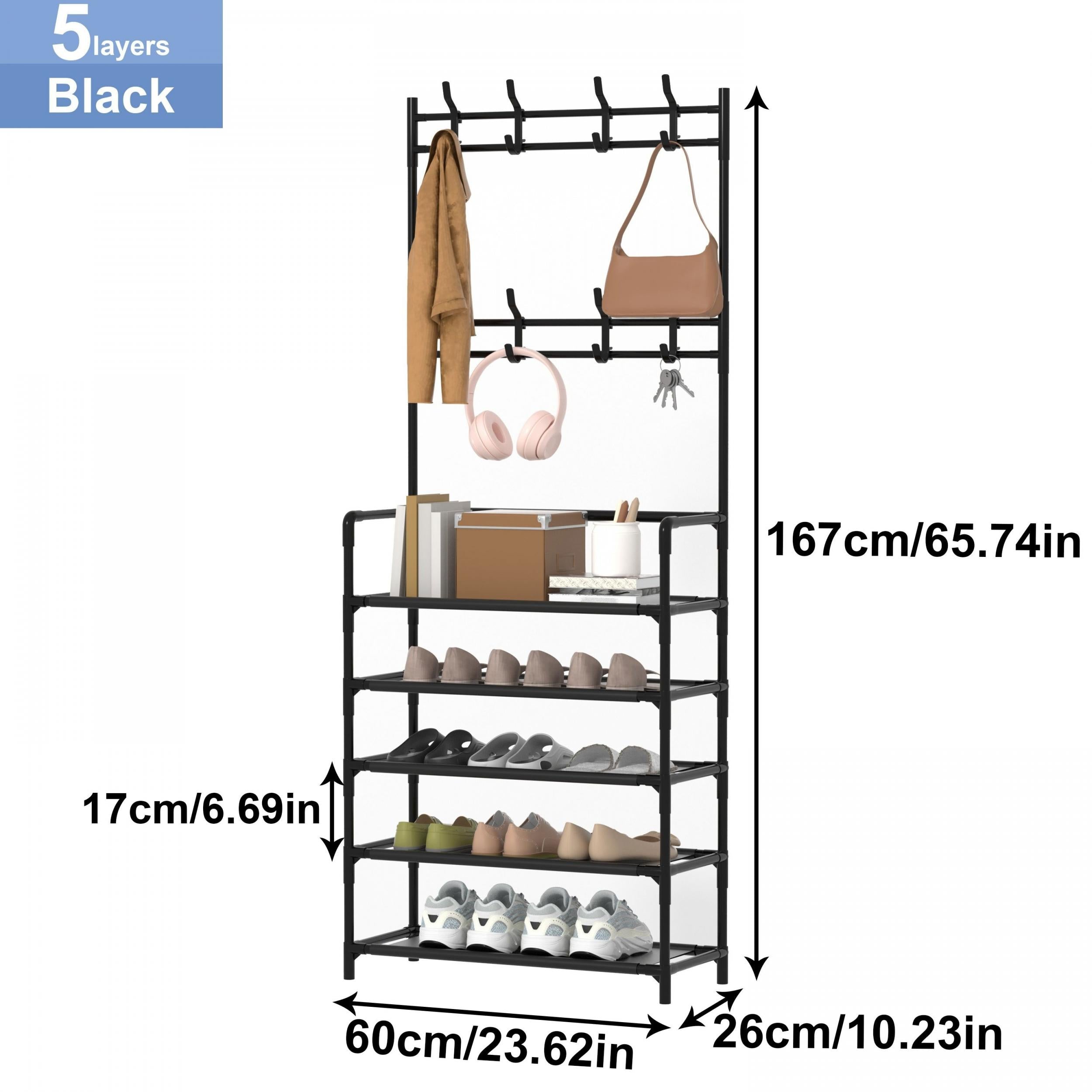 Coat Rack Shoe Storage Shelf Vertical Hanging Clothes Stand Hats Coats Balcony