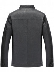 Men's Casual PU Leather Jacket Thick Fleece Thermal Zipper Jacket