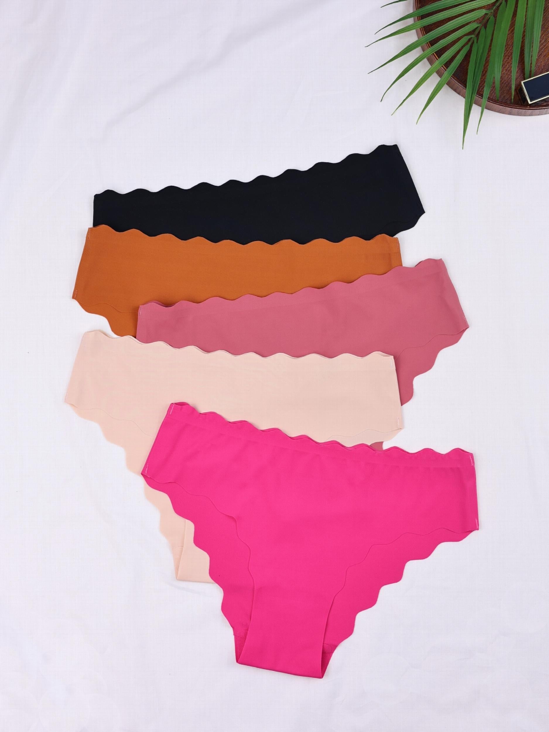 5pcs Scallop Trim Briefs Stretchy Intimates Panties Women's Lingerie