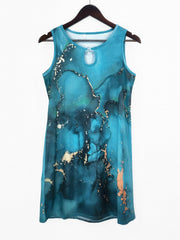 Marble Print Keyhole Dress Boho Sleeveless Dress