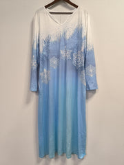 Snowflake Print Long Sleeve Dress With Pockets