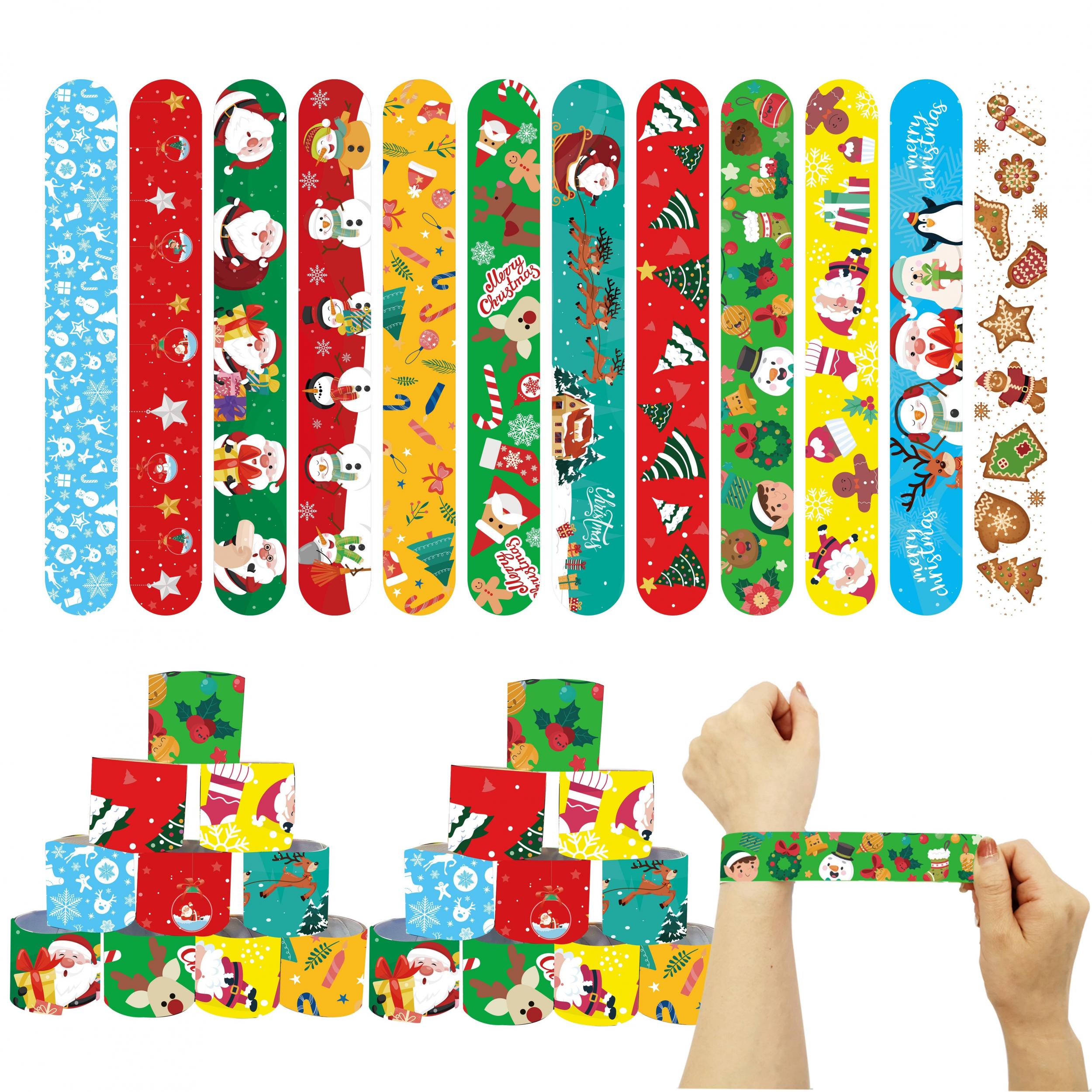 12pcs Christmas Snap Bracelets Santa Snowflake Reindeer Snowman Wristband