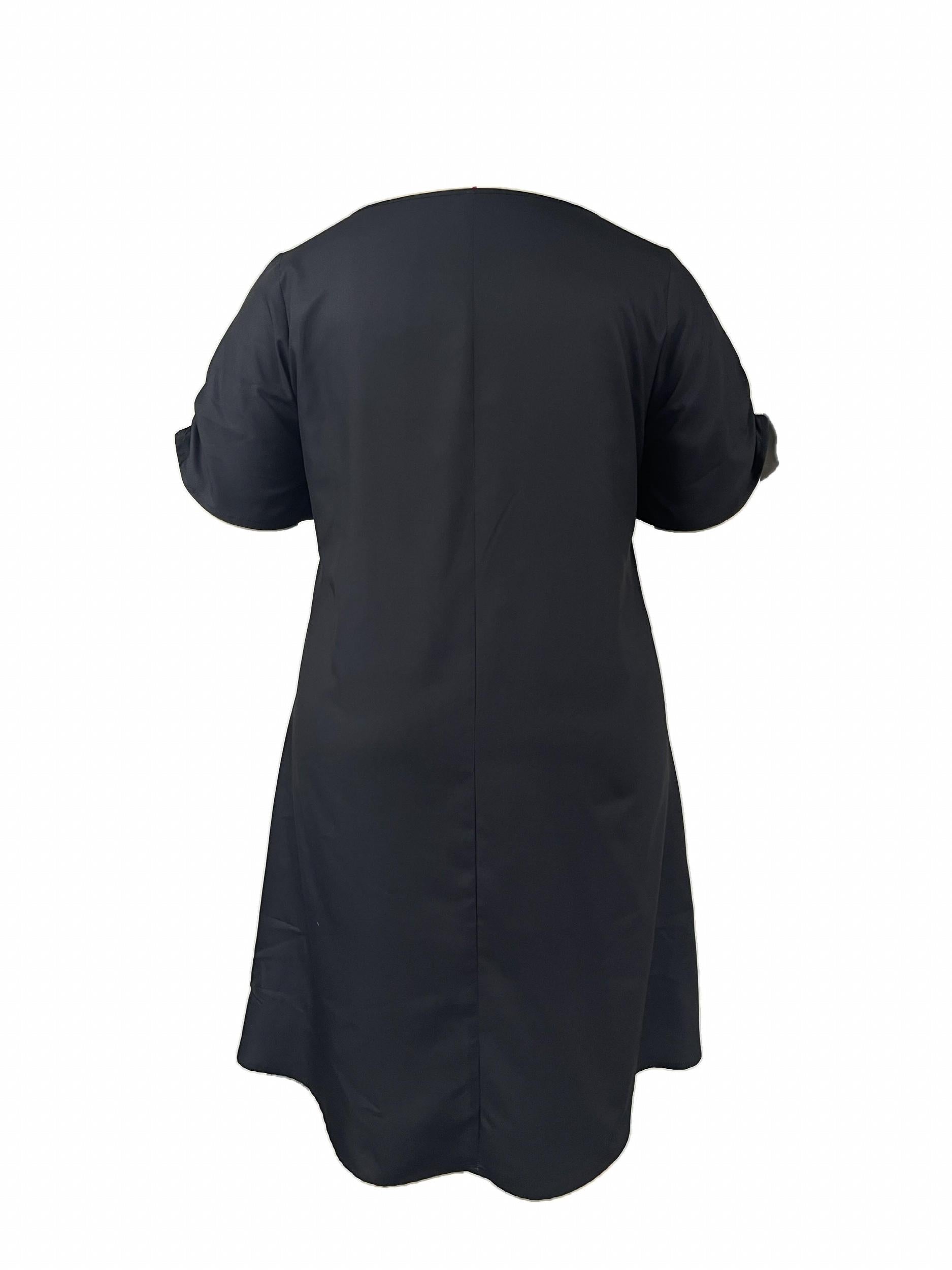 Colorblock Cat Print Round Neck Dress
