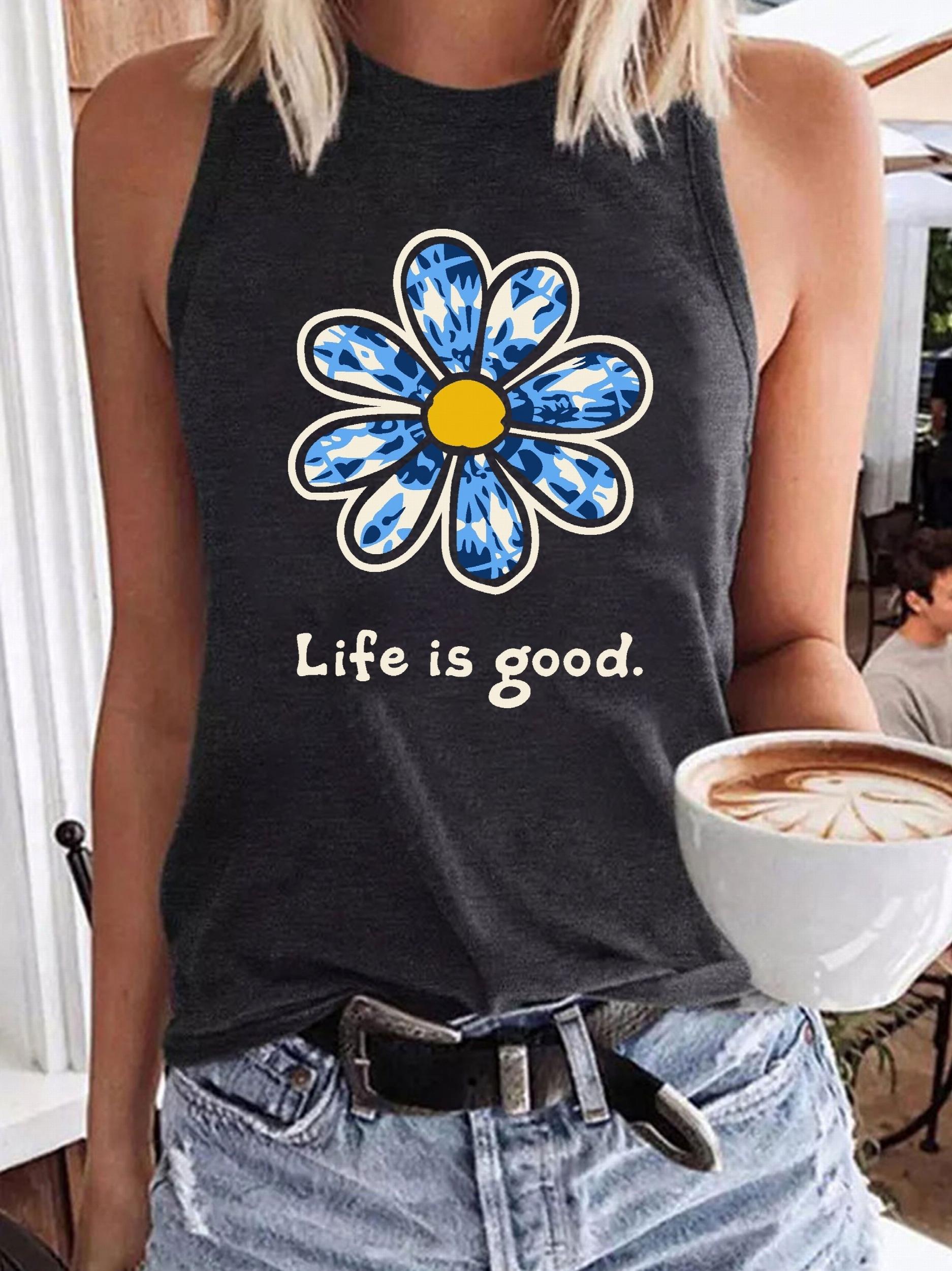 Floral & Letter Print Sleeveless Top