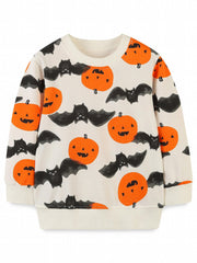 Halloween Pumpkin Bat Print Boys Sweatshirt Long Sleeve Crew Neck
