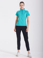 Quick Dry Mock Neck Zip Up Sports Shirt Women's Summer Top