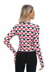 Geometric Pattern Yoga Zipper Top Slim Fit Sports Jacket