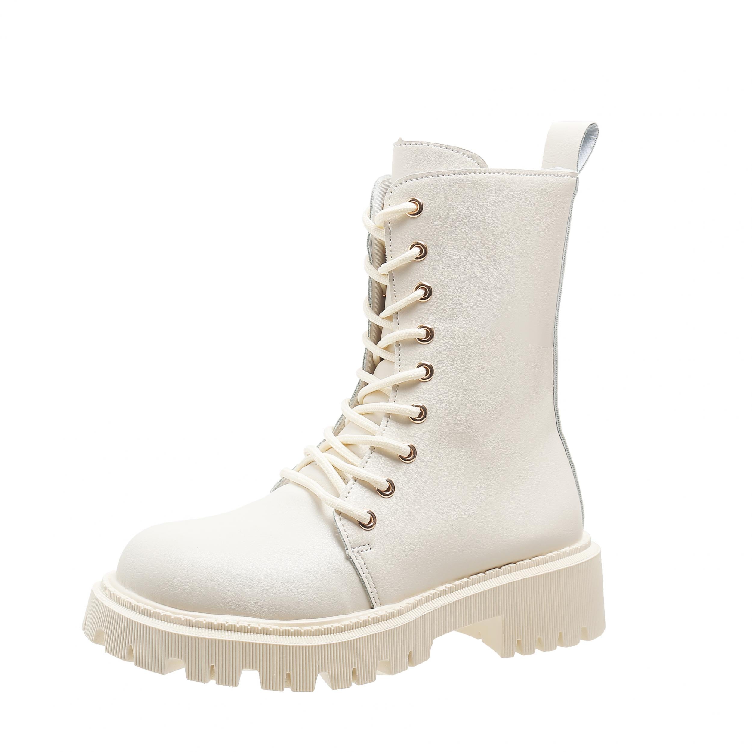 Women's Platform Combat Boots Round Toe Side Zipper & Lace Up Ankle Shoes