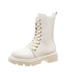 Women's Platform Combat Boots Round Toe Side Zipper & Lace Up Ankle Shoes