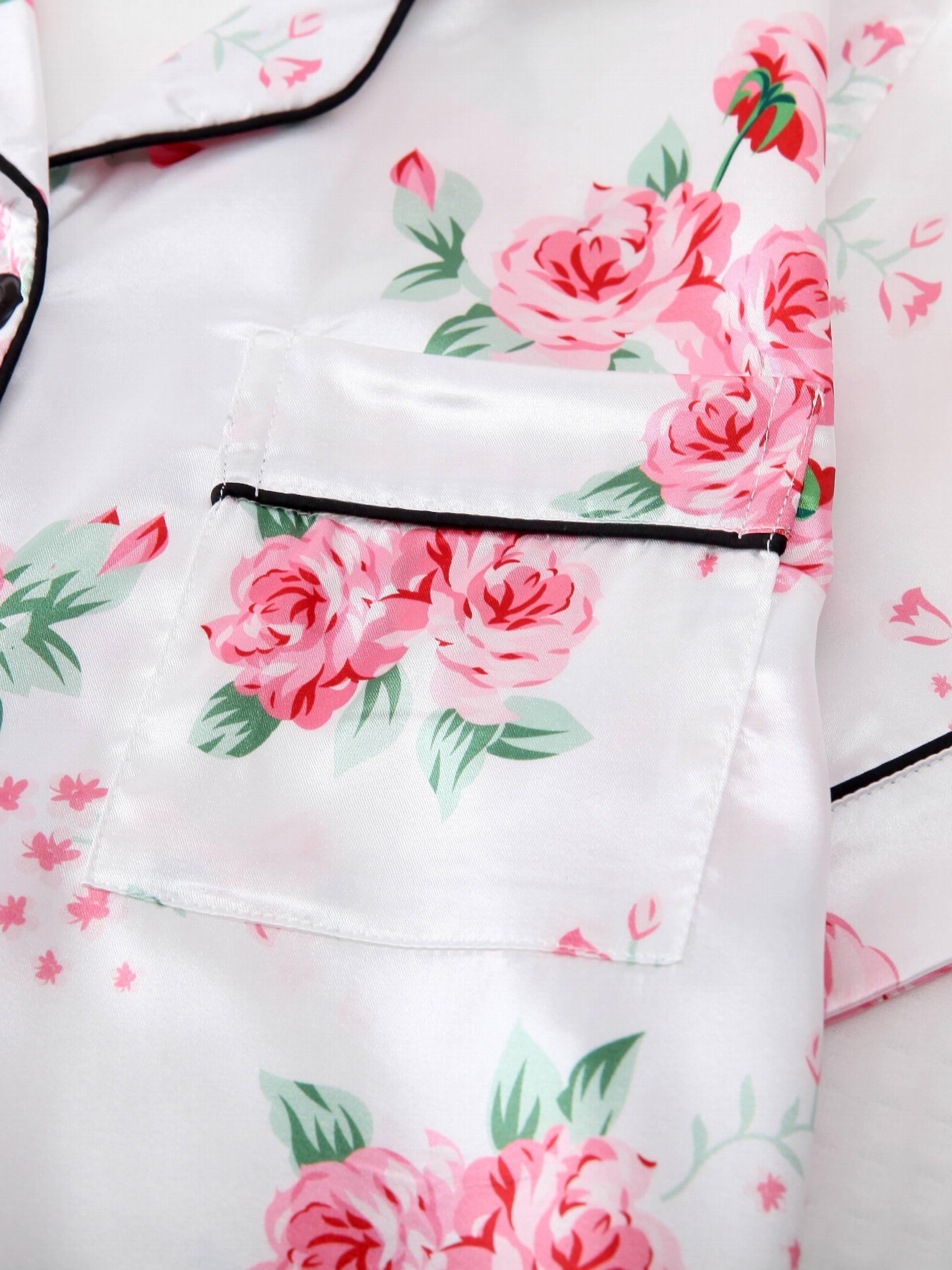 Floral Print Pajama Set Short Sleeve Top & Bow Shorts