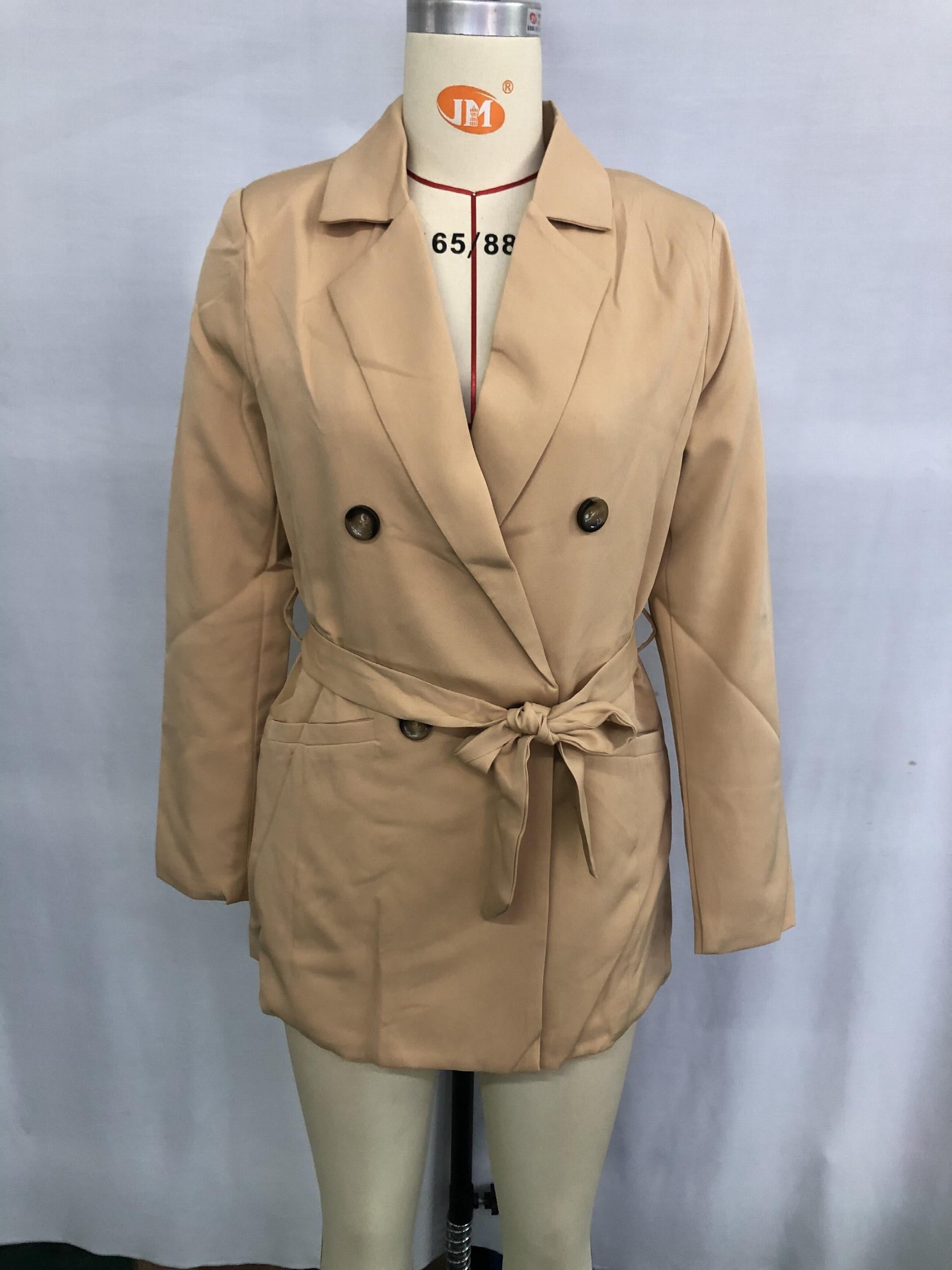 Lapel Neck Belted Double Breasted Blazer