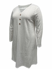 Casual Dress Women's Plus Solid Eyelet Embroidery Button Decor Dress