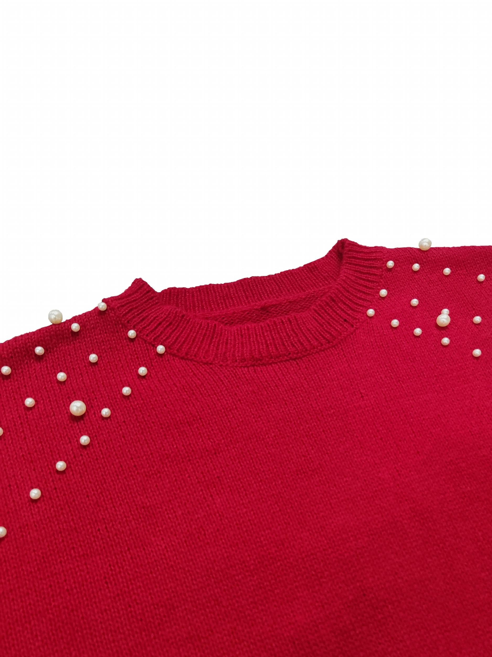 Solid Faux Pearl Long Sleeve Knitted Pullover Jumper