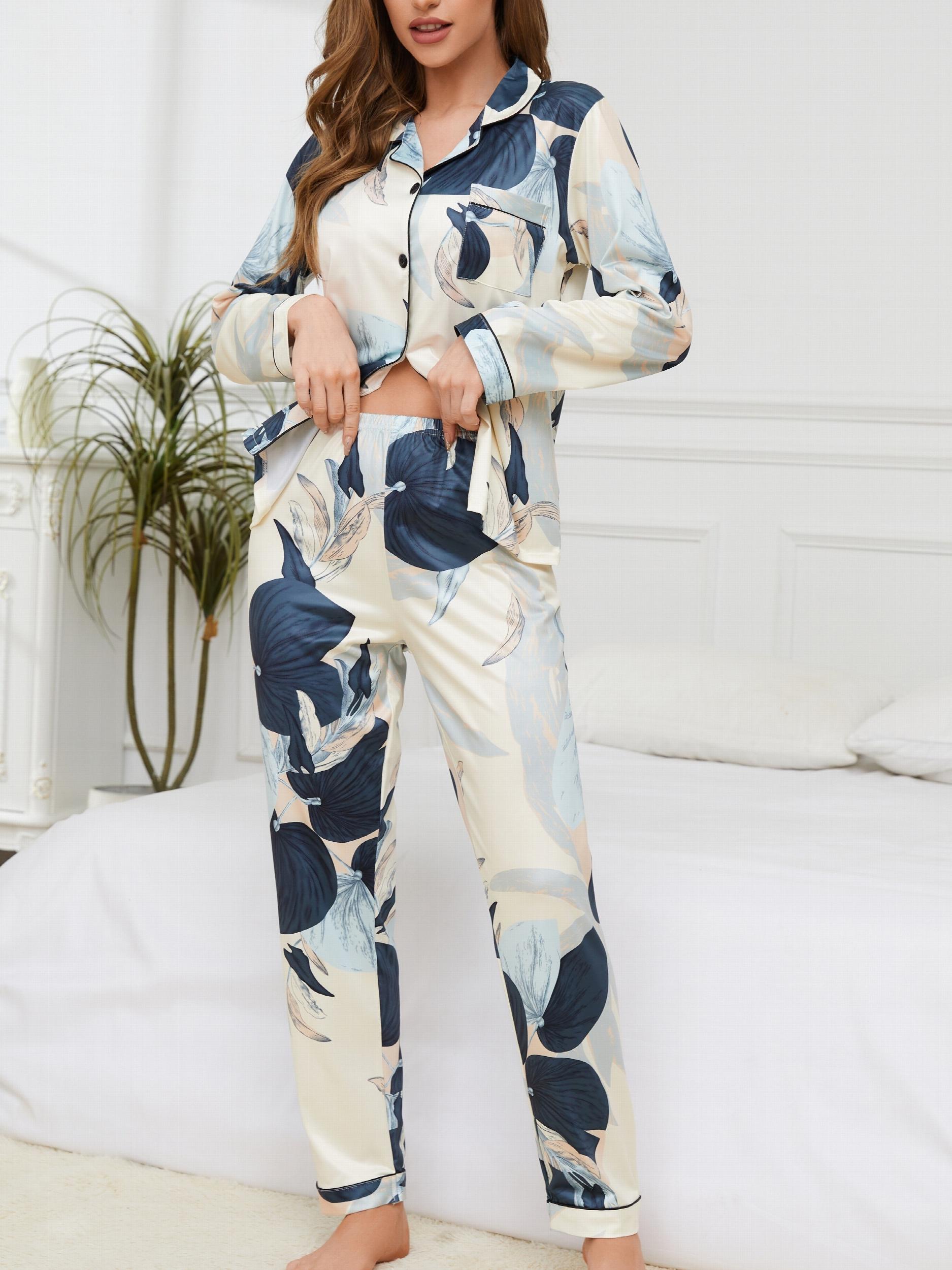 Floral Print Pajama Set Long Sleeve Top & Pants Women's Sleepwear