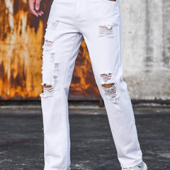 Men's Slim Fit Ripped Jeans Casual Street Style Distressed Denim Pants