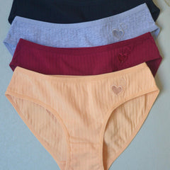 4 Pcs Heart Embroidery Briefs Soft & Comfy Panties Women's Lingerie