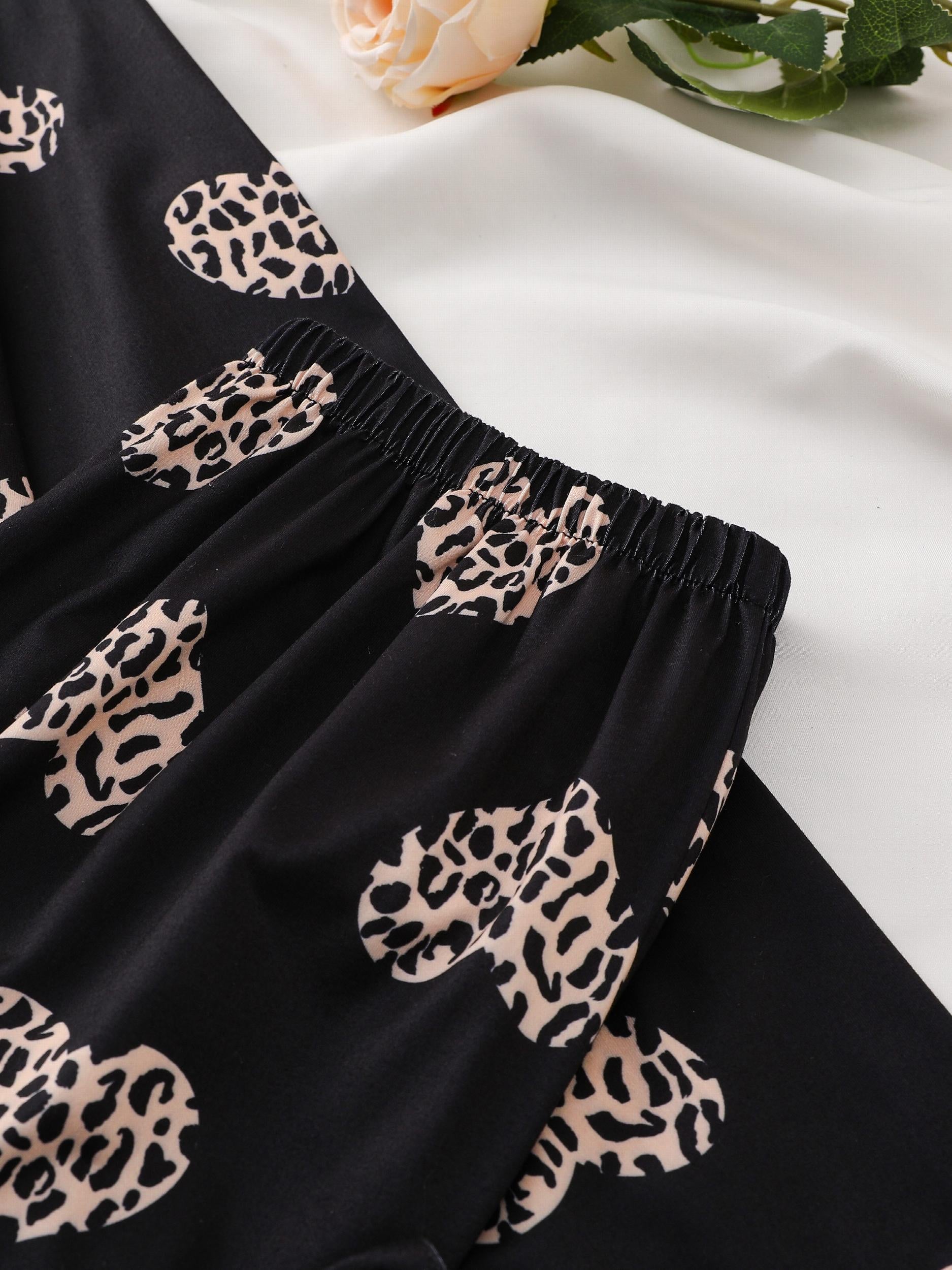Leopard Print Pajama Set Long Sleeve Top & Pants