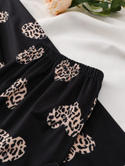 Leopard Print Pajama Set Long Sleeve Top & Pants