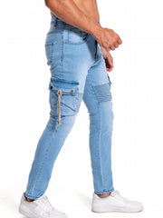 Men's Slim Fit Pocket Jeans Casual Street Style Distressed Denim Pants