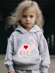 2pcs Heart Dino Hoodies Pants Set Girls