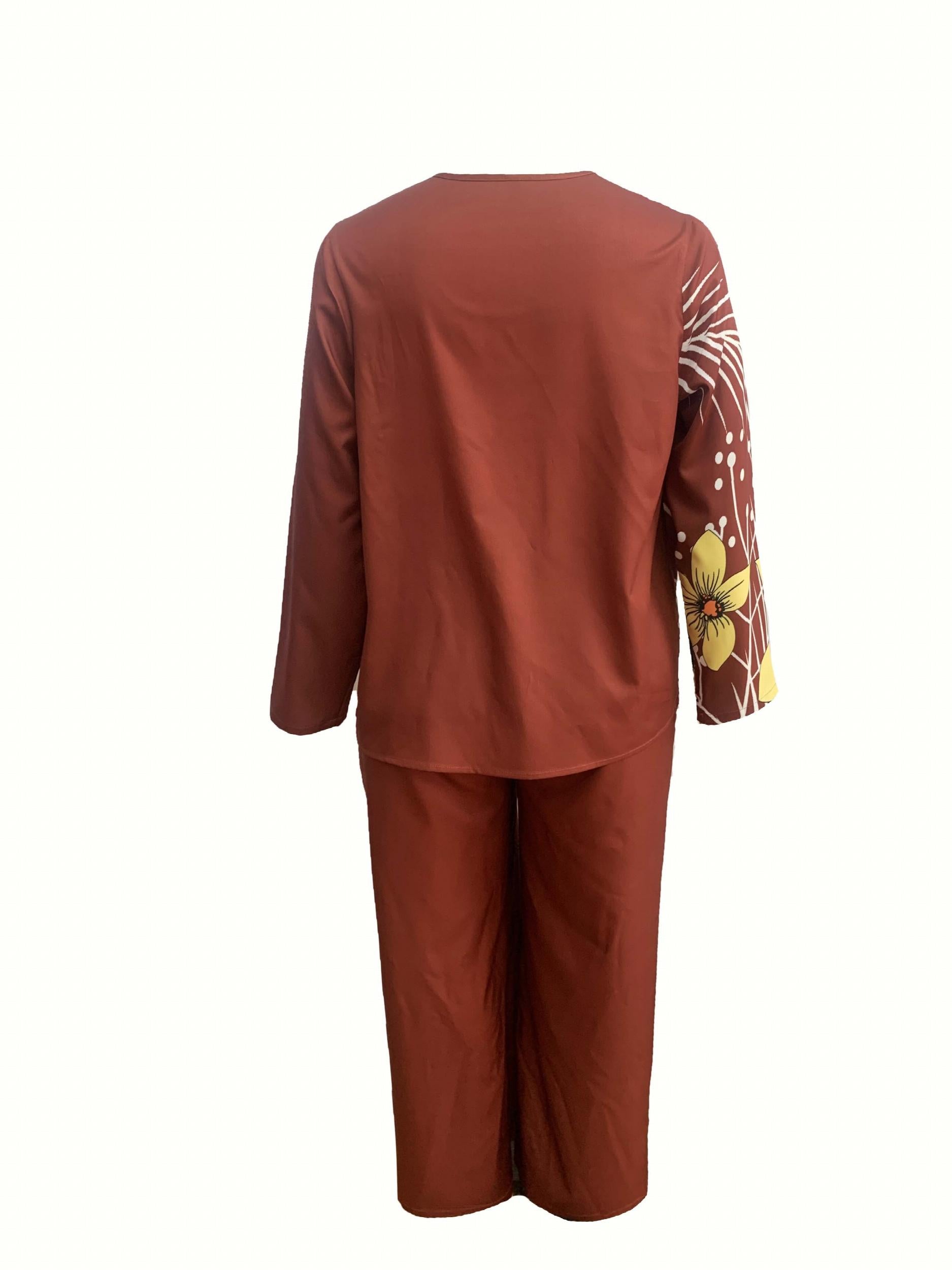 Women's Plus Floral Print Top & Pants 2 Piece Set