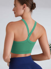 Crisscross Beauty Back Sports Bra Ribbed Solid Fitness Bra