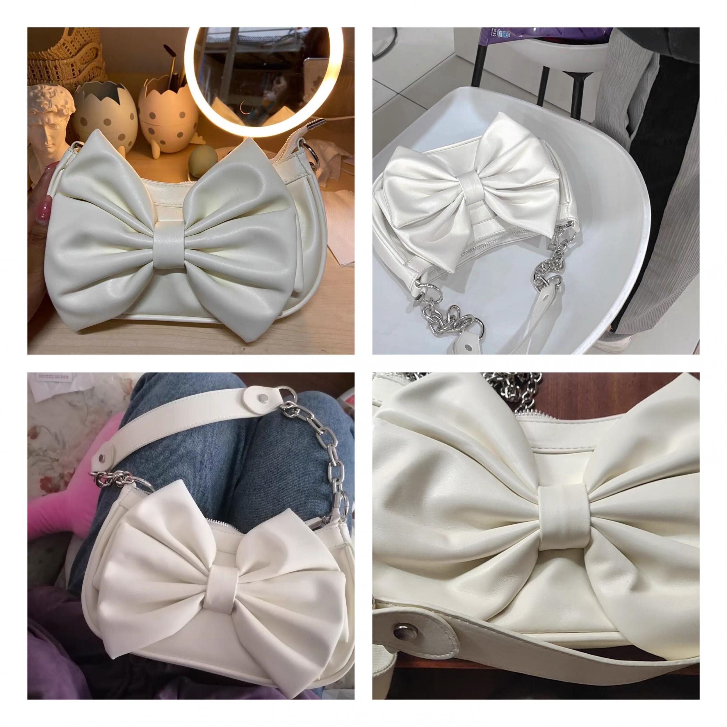 Vintage Bow Shoulder Bags for Women Solid Girls Pu Leather Crossbody Clutch Fema