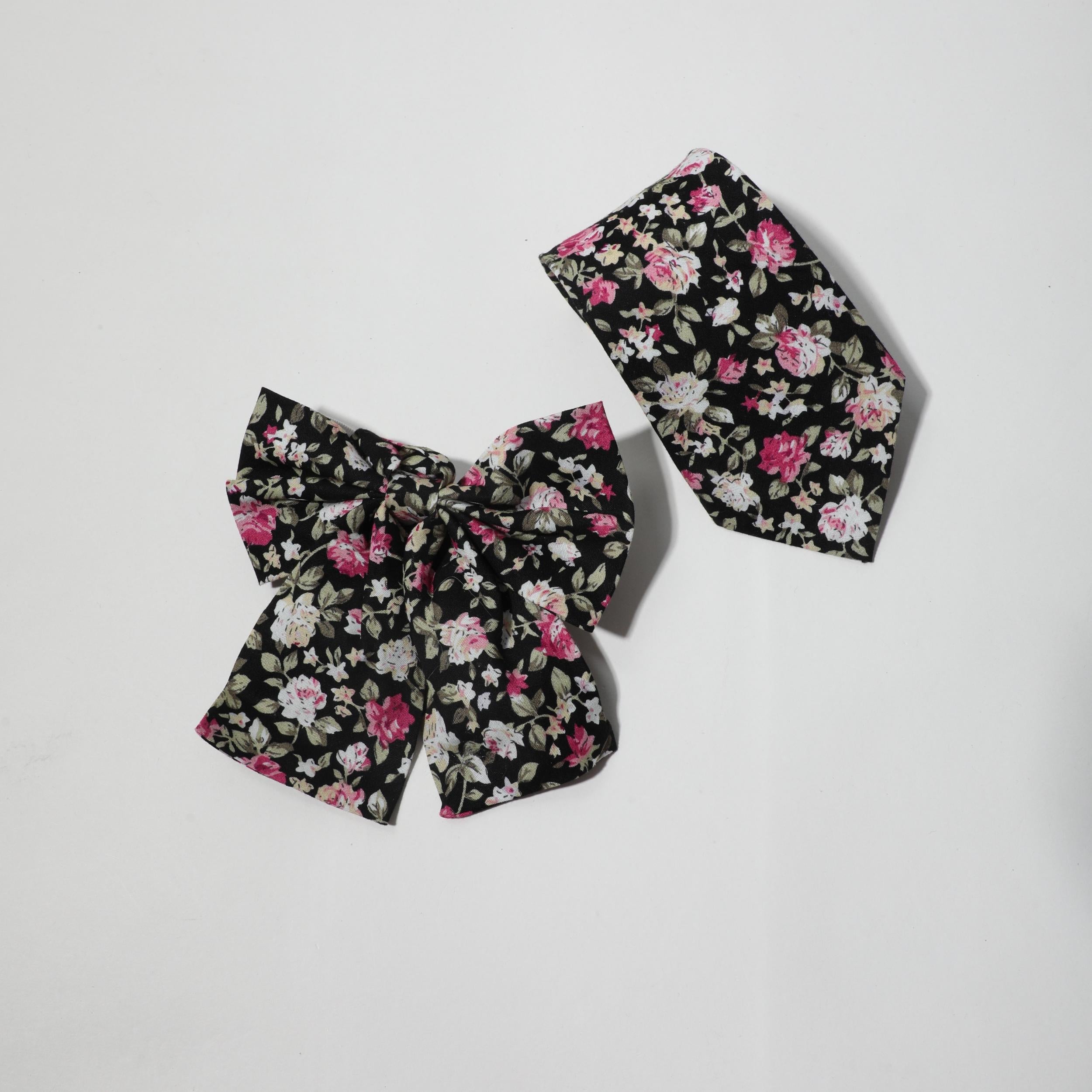 2pcs Flower Print Bow Tie Set Classic Neck Tie College Style