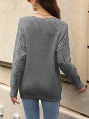 Colorblock Lace Panel V Neck Pullover Sweater