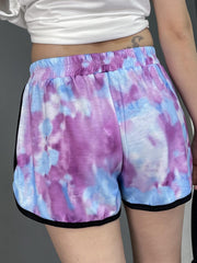 Tie Dye Contrast Trim Shorts Casual Sporty Elastic Waist Women's Clothing