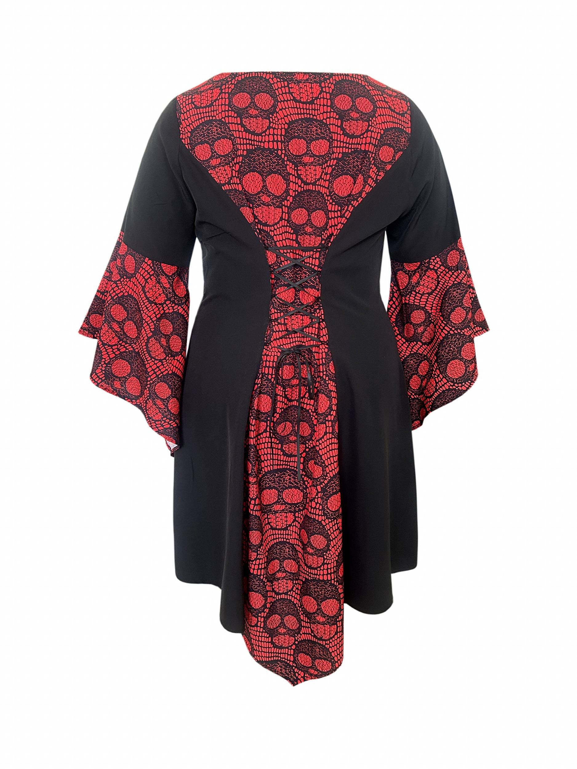 Goth Dress Skull Embroidery Long Sleeve