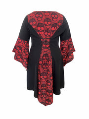 Goth Dress Skull Embroidery Long Sleeve
