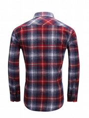 Plaid Pattern Print Men's Casual Button Up Long Sleeve Shirt