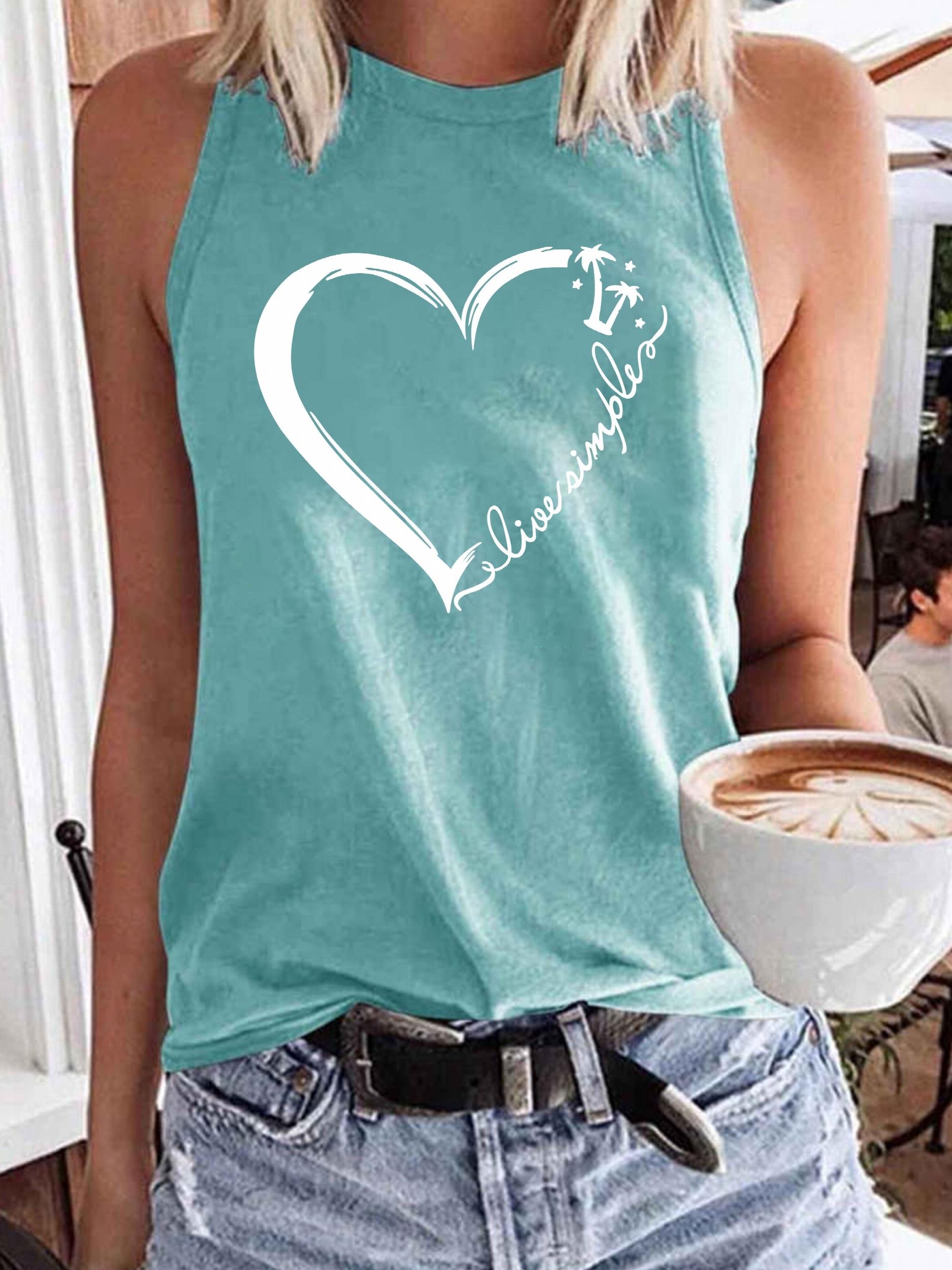 Heart Print Gradient Tank Top Sleeveless Summer Tank Top