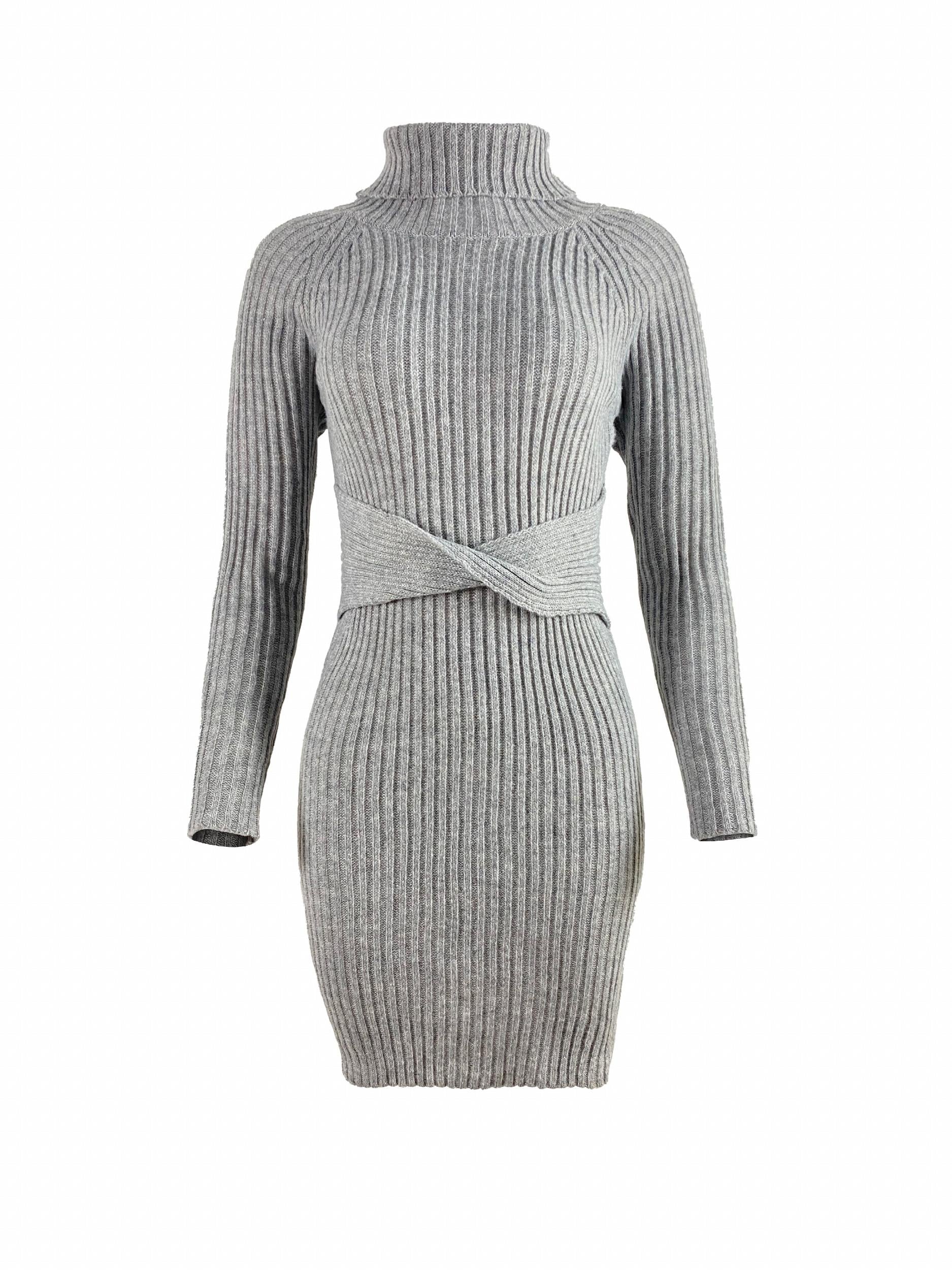 Ribbed Turtleneck Sweater Dress Slim Fit Long Sleeve Midi Dress