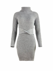 Ribbed Turtleneck Sweater Dress Slim Fit Long Sleeve Midi Dress
