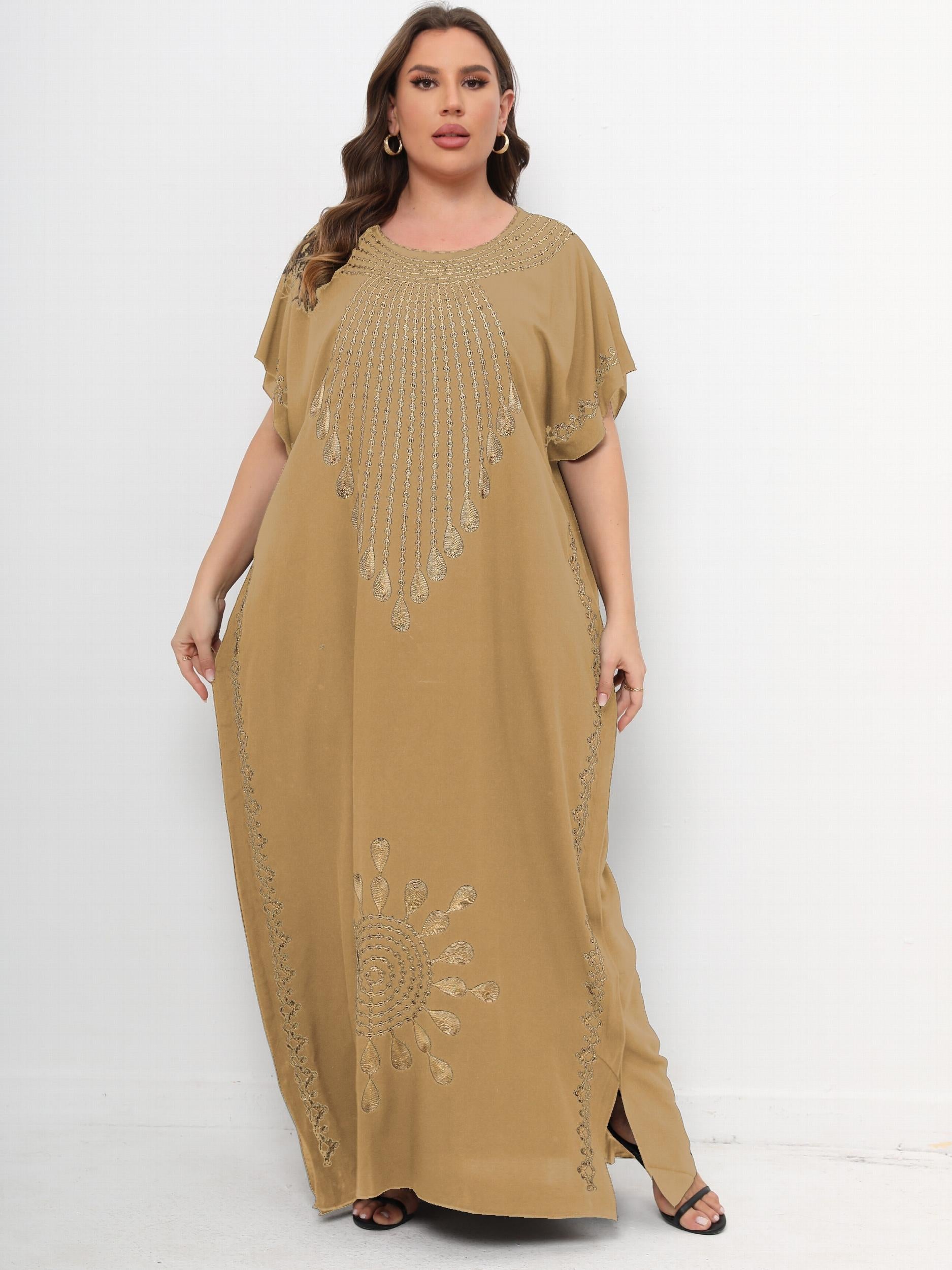 Abaya Dress Women's Plus Tribal Print Bat Sleeve Round Neck