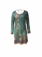 Vintage Floral Print Long Sleeve Dress
