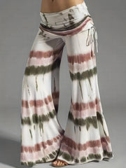 Tie Dye Foldover Waist Flared Leg Pants