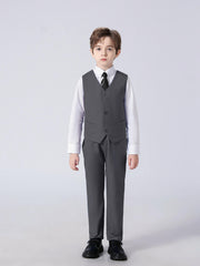 4pcs Boys Slim Fit Gentleman Outfit Set Long Sleeve Shirt&Pants&Vest&Tie