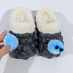 Boys Warm Clogs with Cartoon Charms - Non Slip Fleece Slippers