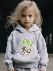 2pcs Shoes Print Outfits Girls Hoodies Jogger Pants Set For Girls