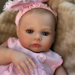 Soft Vinyl & Cloth Body Reborn Doll with Painted Hair, Lifelike Mixed Light Beig