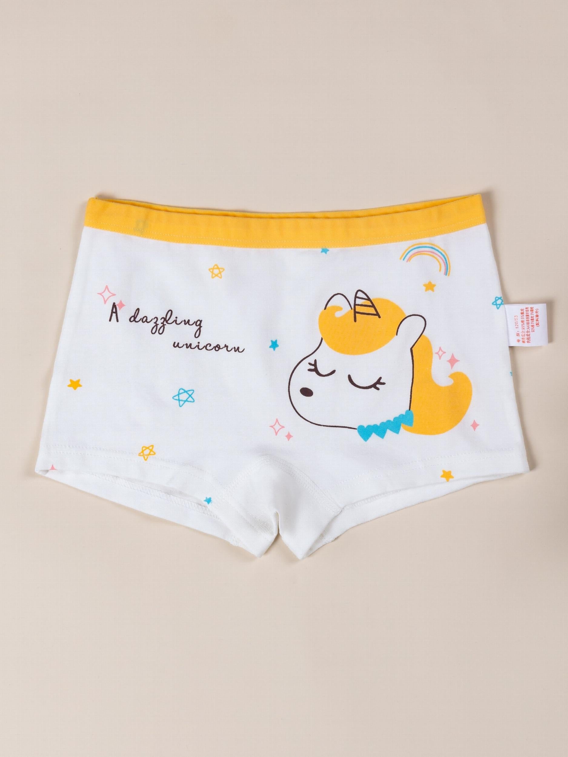 4pcs Girl's Unicorn Printed Cotton Square Pants Underwear