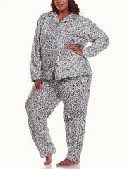 Tie Dye & Leopard Print Pajamas Set Long Sleeve Shirt & Pants