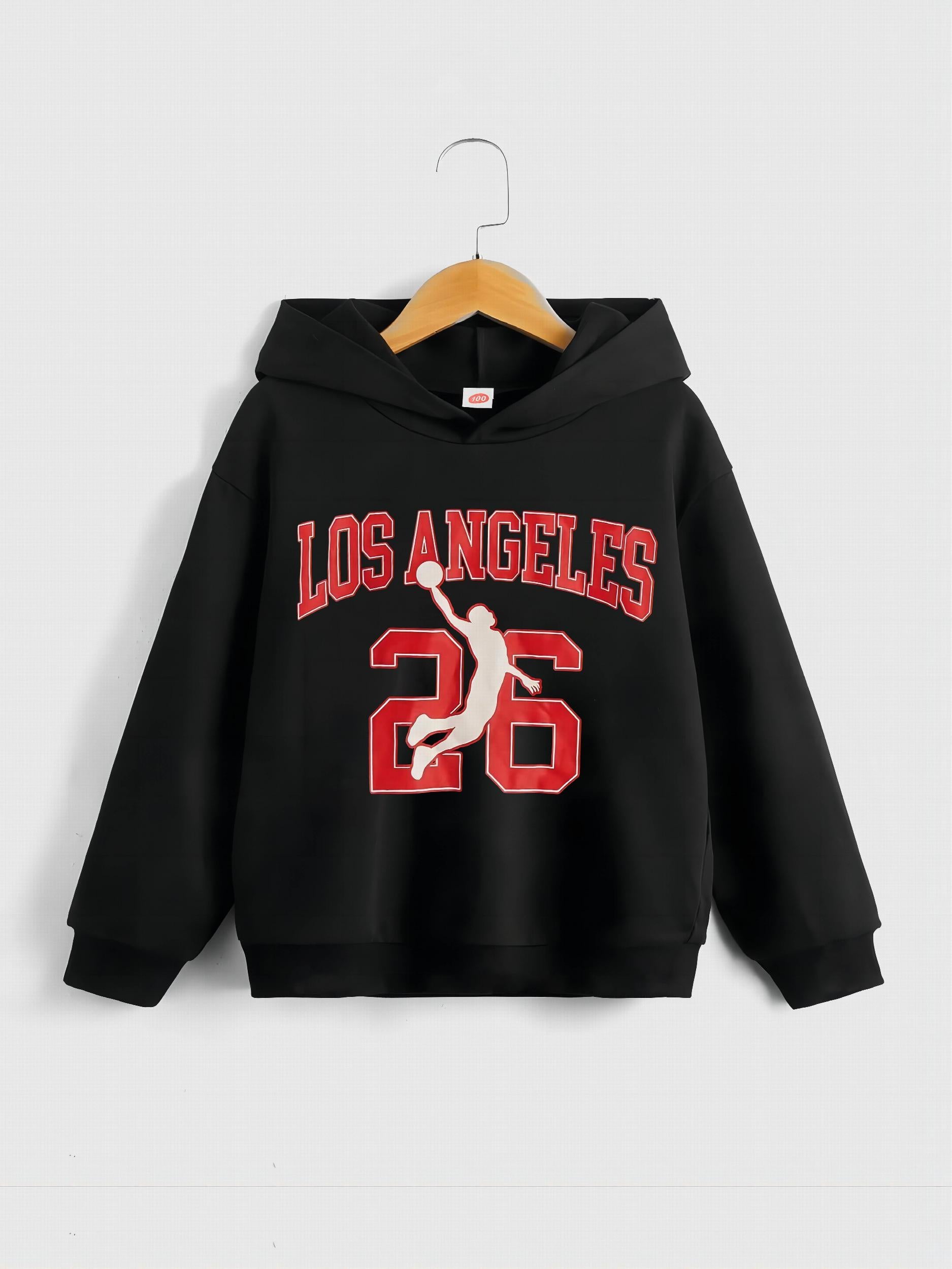 Boys Basketball Player Letter Print Hooded Sweatshirt